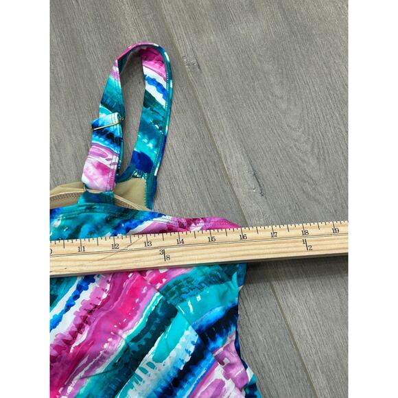 Kim Gravel x Swimsuit For All Womens Blue Rainbow Stripe Tankini Shorts Size 16 - Picture 8 of 9